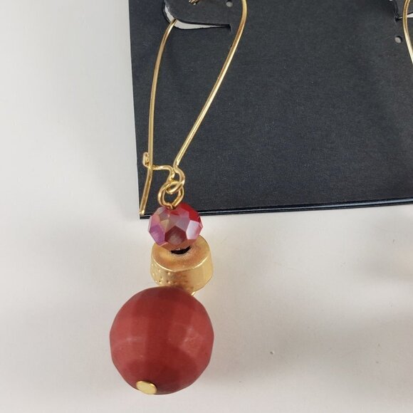 Katheryn Kent Gold-Tone Long Drop Earrings – Burgundy Beads Elegant Design - Picture 6 of 8